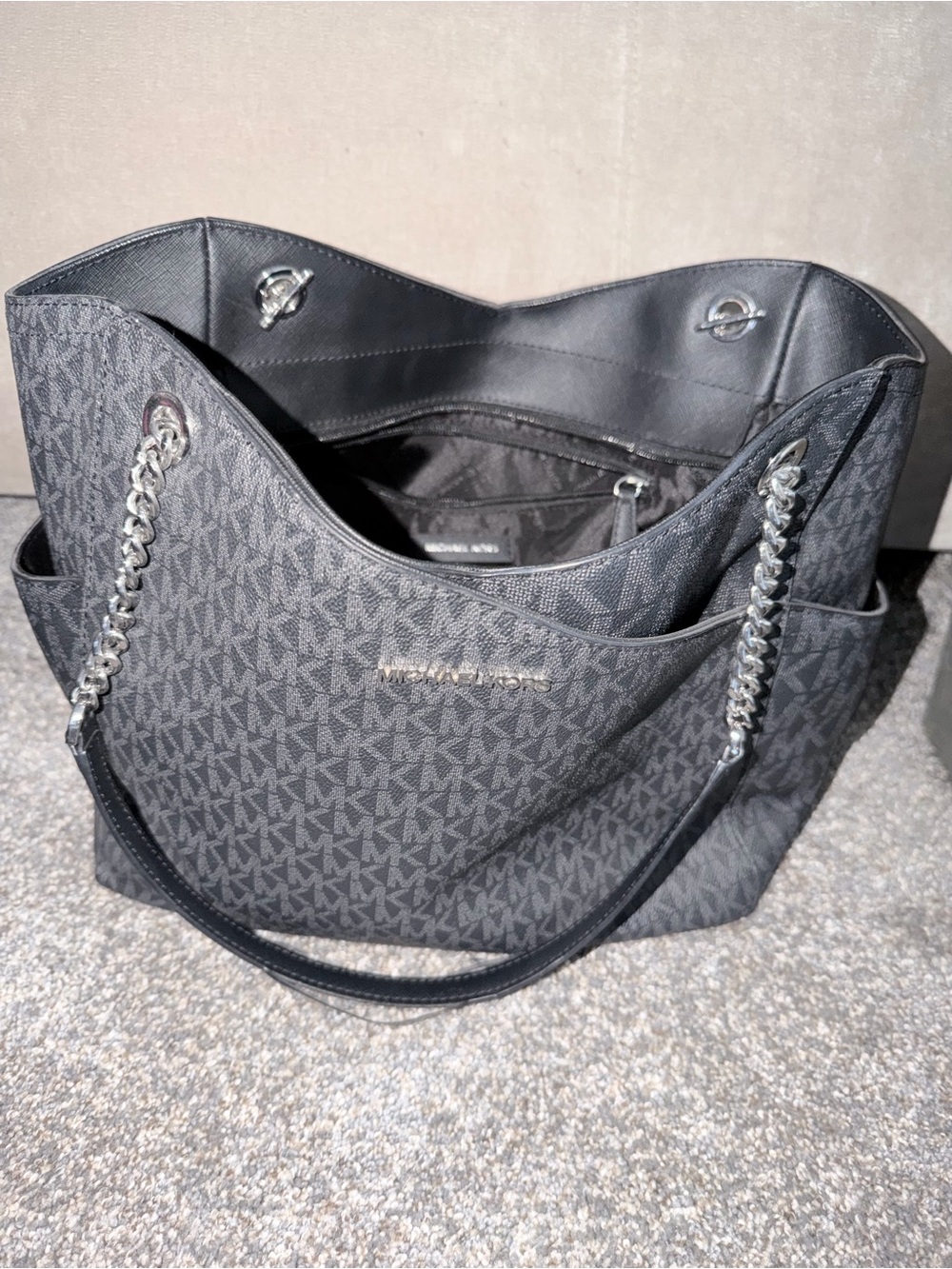 Michael Kors Black MK Signature Shoulder Tote